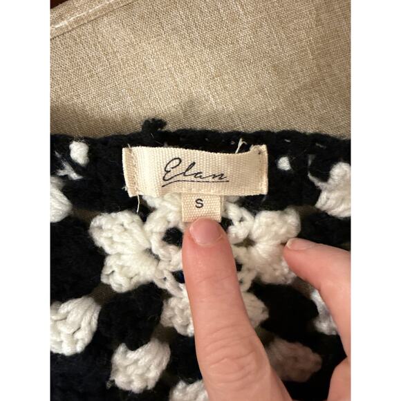 Elan Kylee Macrame Crochet Cropped Cardigan in Black/White, S - Picture 9 of 11